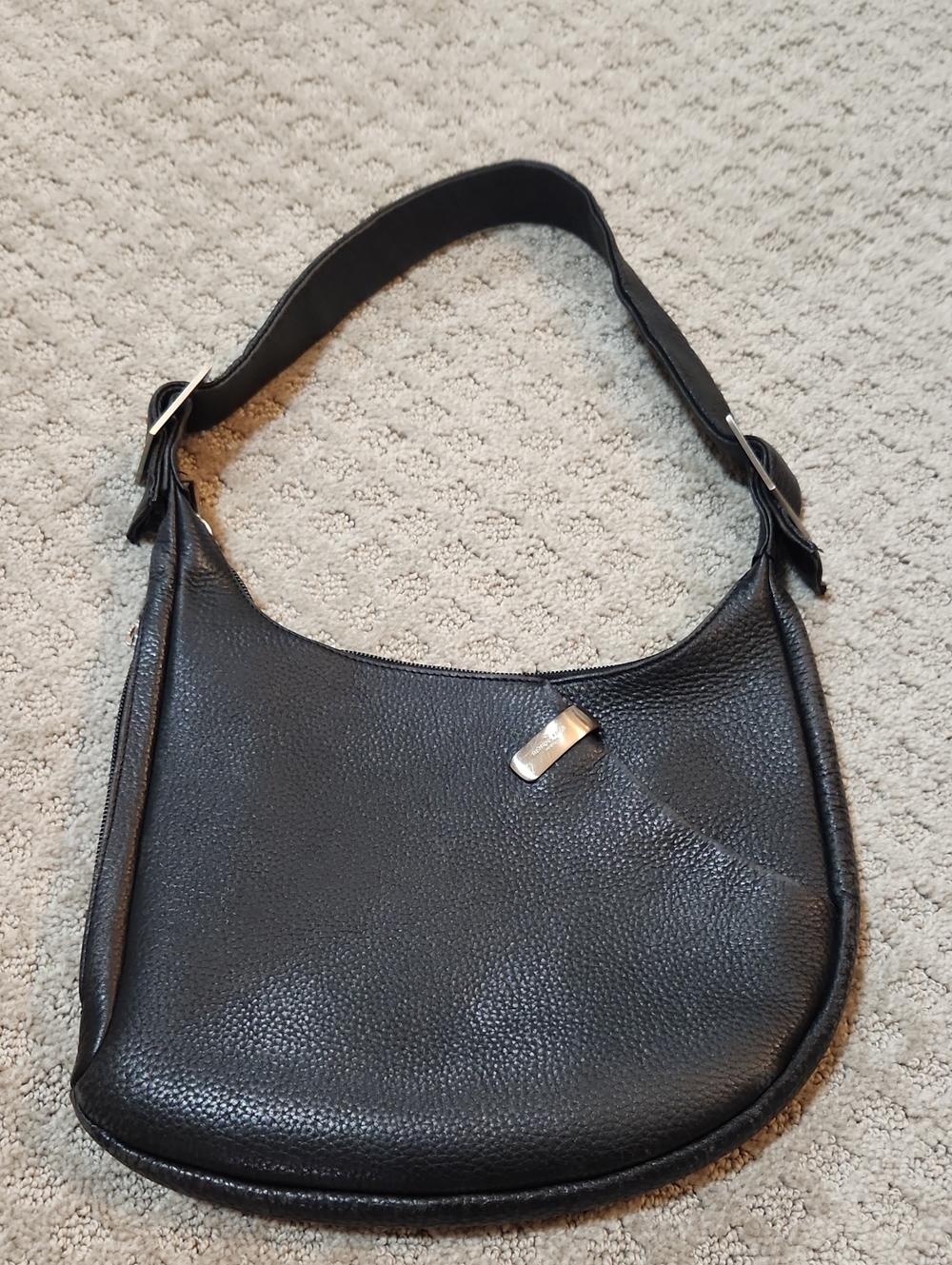 Renato Angi Venezia Black Pebble Leather Shoulder Bag Concealed Carry
